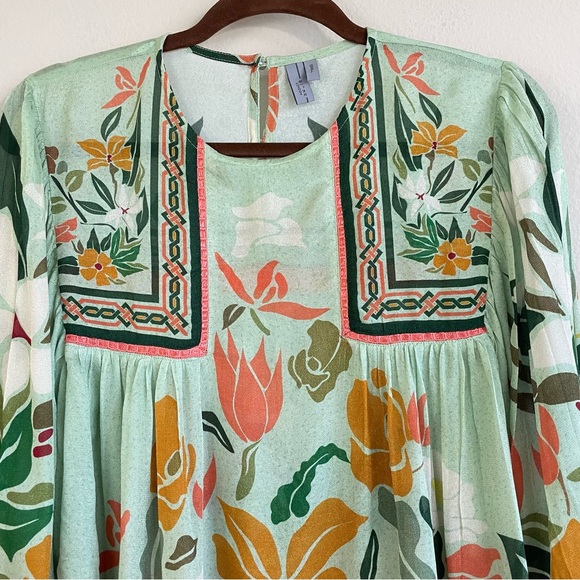 Blnk London Botanical Sage Balloon Sleeves Miranda Peasant Blouse Size Small - Picture 7 of 16